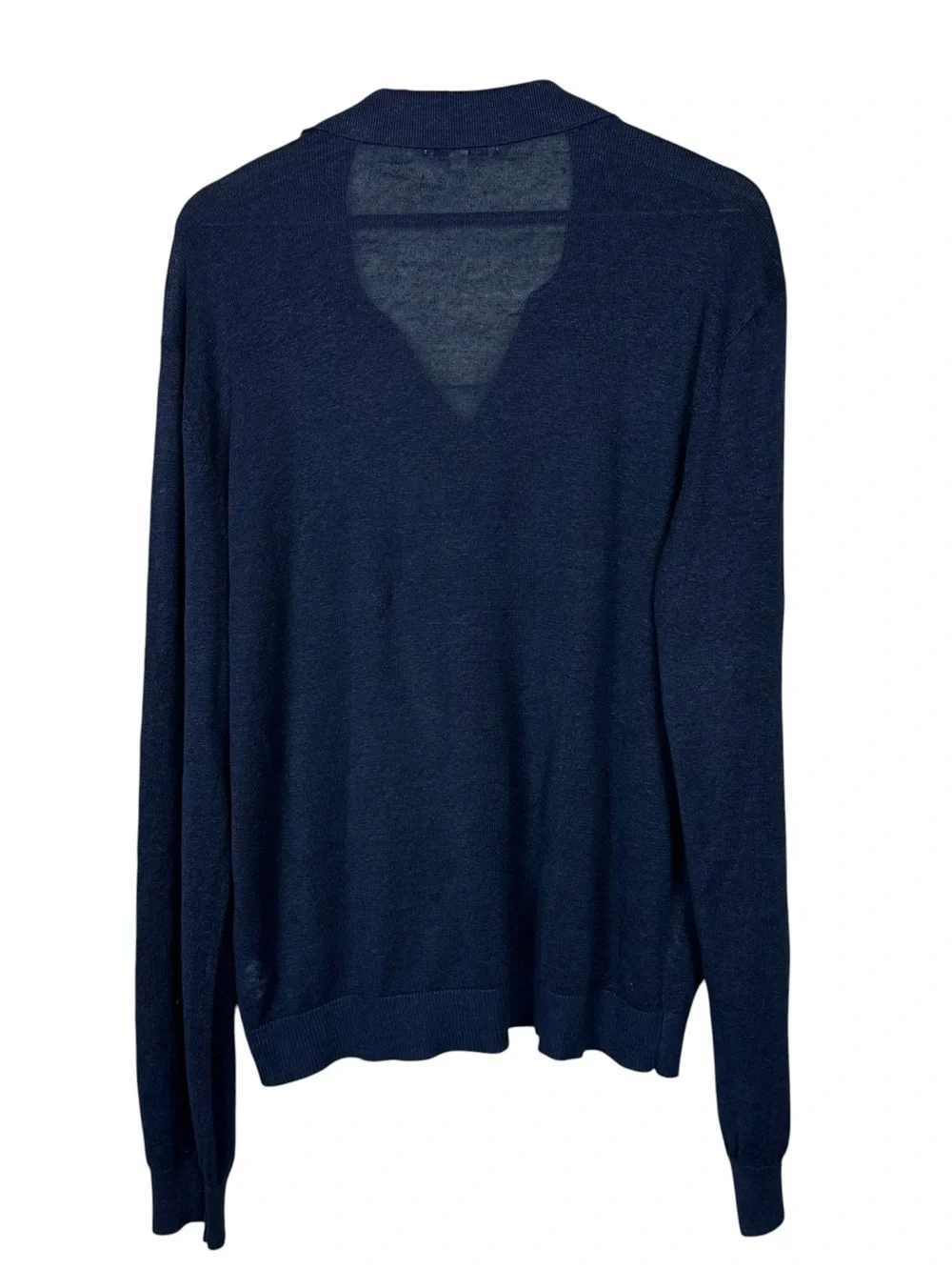 ONIA Sweater Mens Large Deep Navy Blue Johnny Polo 100% Linen Long Sleeve V-Neck